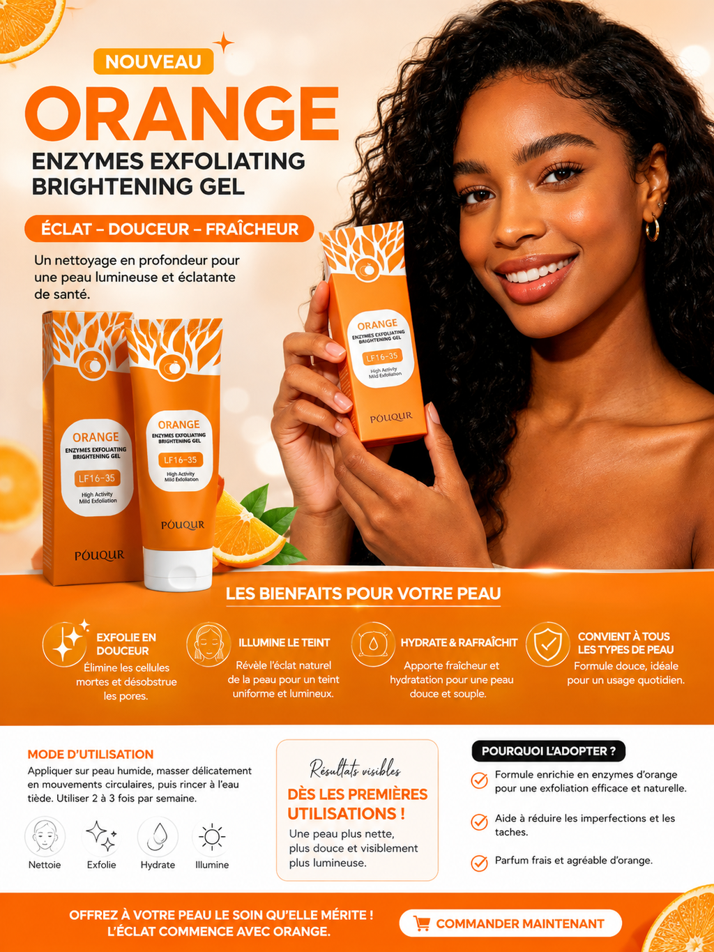 Gel Exfoliant Éclaircissant aux Enzymes d'Orange